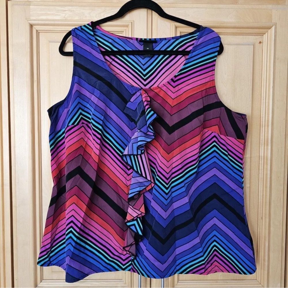 Lane Bryant Sleeveless Top Sz 20 Multi Color Ruffle Blouse